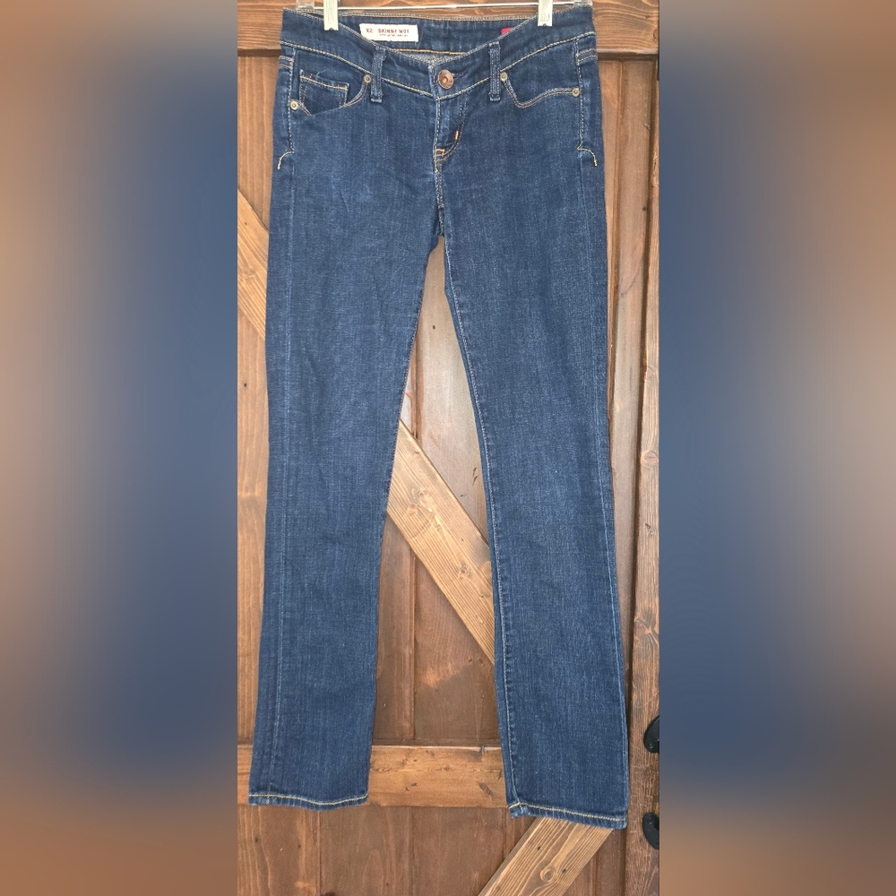 Y2k Express X2 Skinny W01 Ultra Low Rise Straight Leg Blue Denim Jeans 2